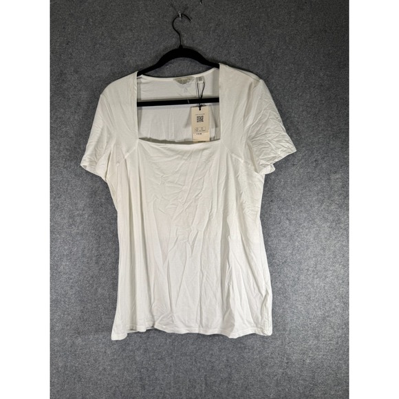 Ted Baker London Shirt Women 4 L White Square NEck Short Sleeve Top Stretch NWT - Picture 1 of 8